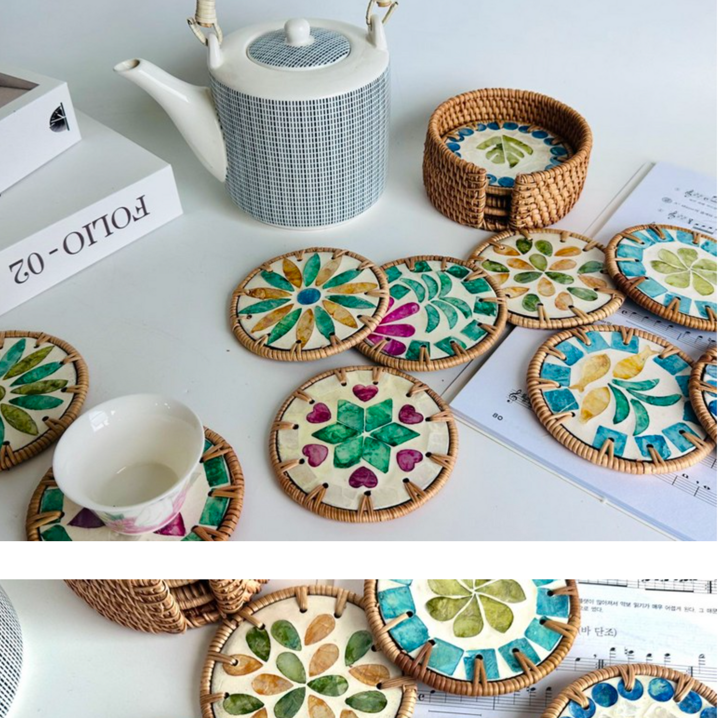 Natural Rattan & Nacre Handmade Coaster 1-Piece