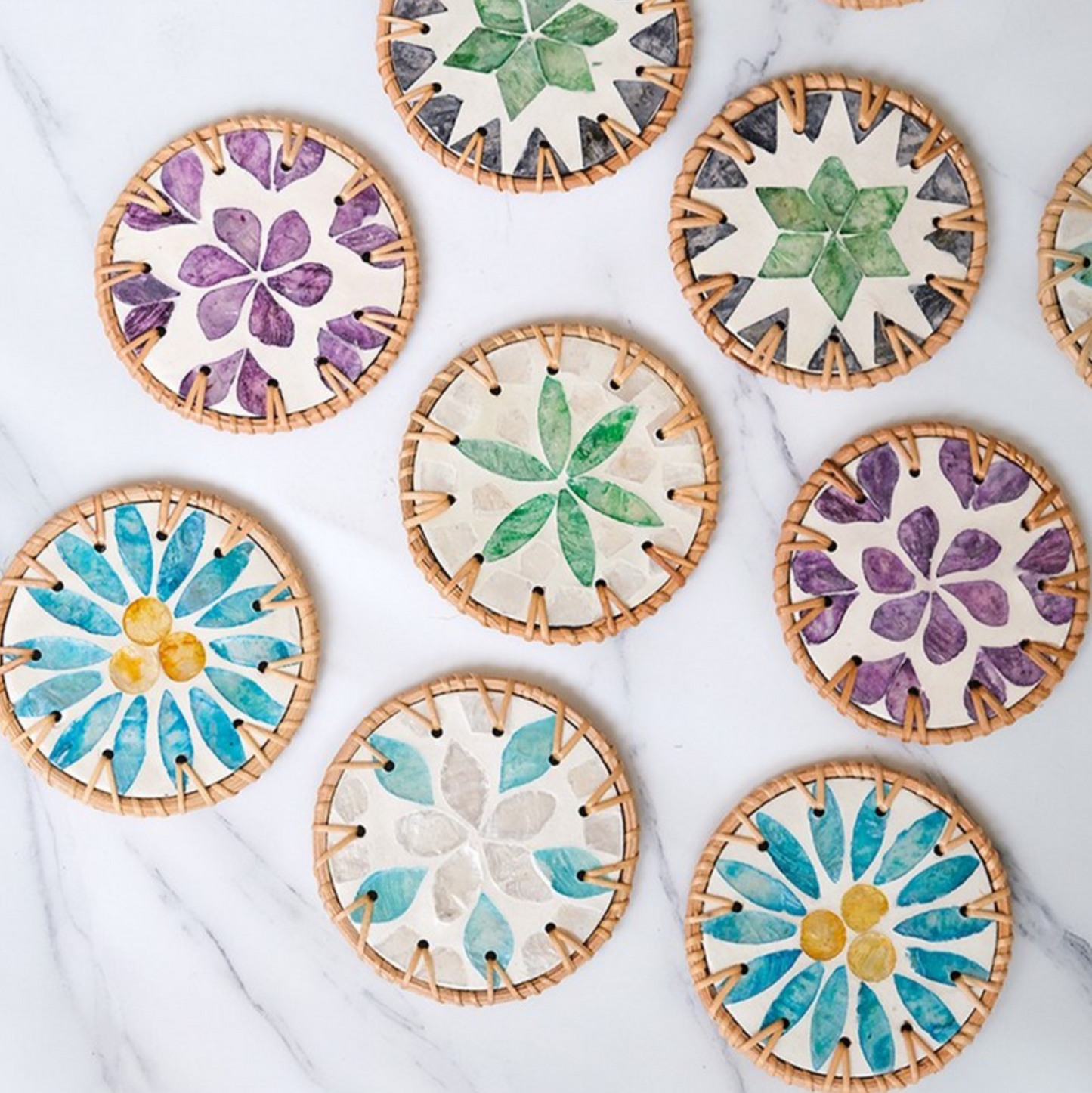 Natural Rattan & Nacre Handmade Coaster 1-Piece