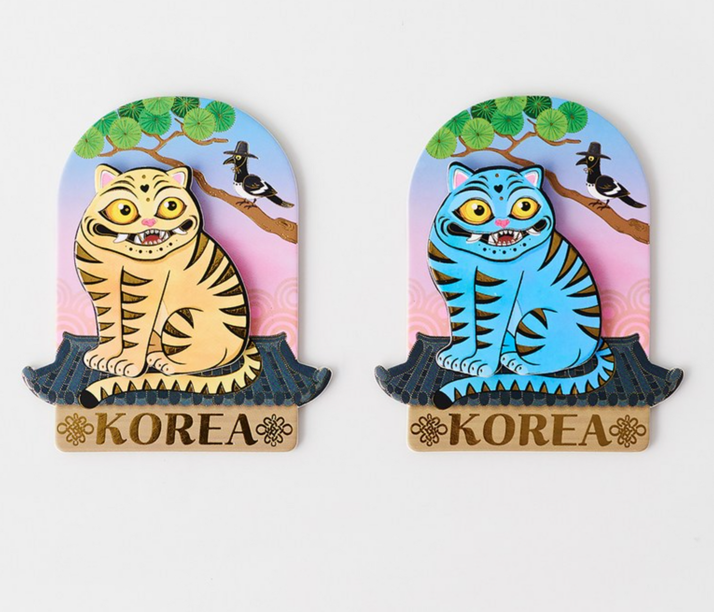 Korean Traditional Minhwa Hojakdo Fridge Magnet 2pcs Set - Magpie & Tiger Good Luck Souvenirs