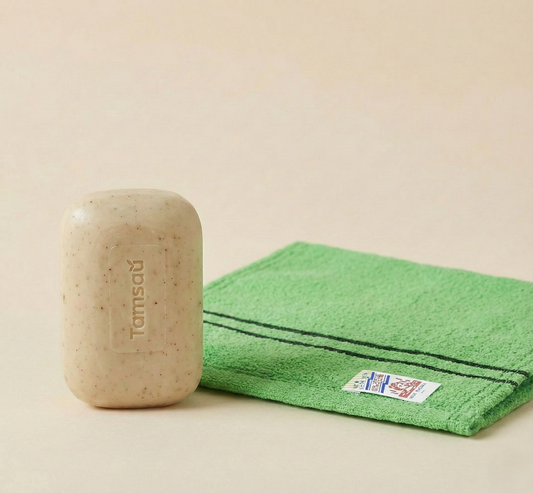 Korean Spa Set: 5-Grain Scrub Soap + 5 Italy Towels (Value Pack)