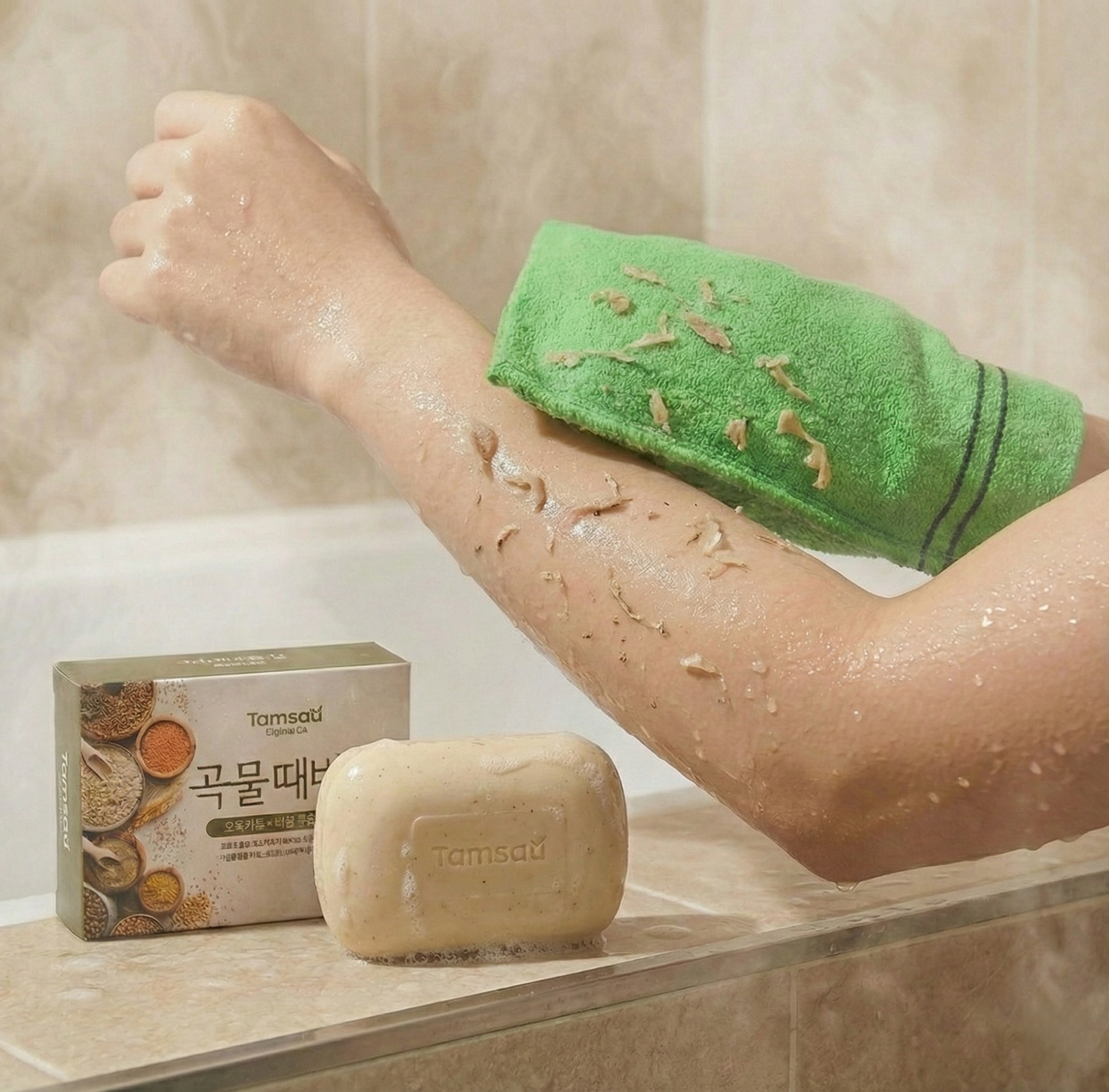 Korean Spa Set: 5-Grain Scrub Soap + 5 Italy Towels (Value Pack)