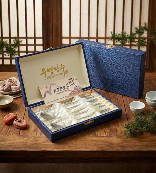 [Goryeo] Hunminjeongeum Blue & Red Couple Spoon & Chopstick 2-Pair Gift Set - Premium Laser-Engraved 18-10 Stainless Steel