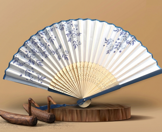 Korean Traditional Silk & Bamboo Folding Fan (Elegant Design)