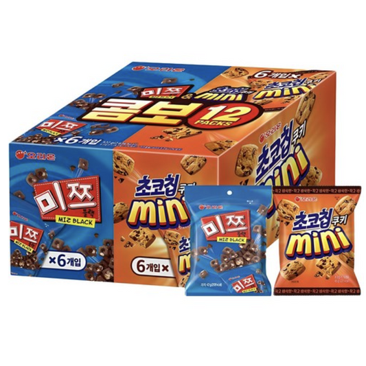 Orion Mitsu Black & Choco Chip Mini 12-Pack Combo – Korean mini biscuits in individual pouches