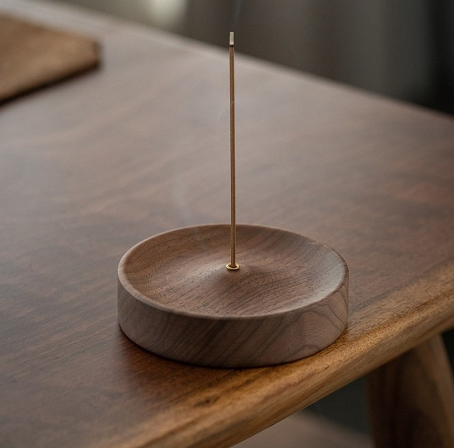 Minimalist Solid Walnut Incense Holder - 75mm Round Ash Catcher