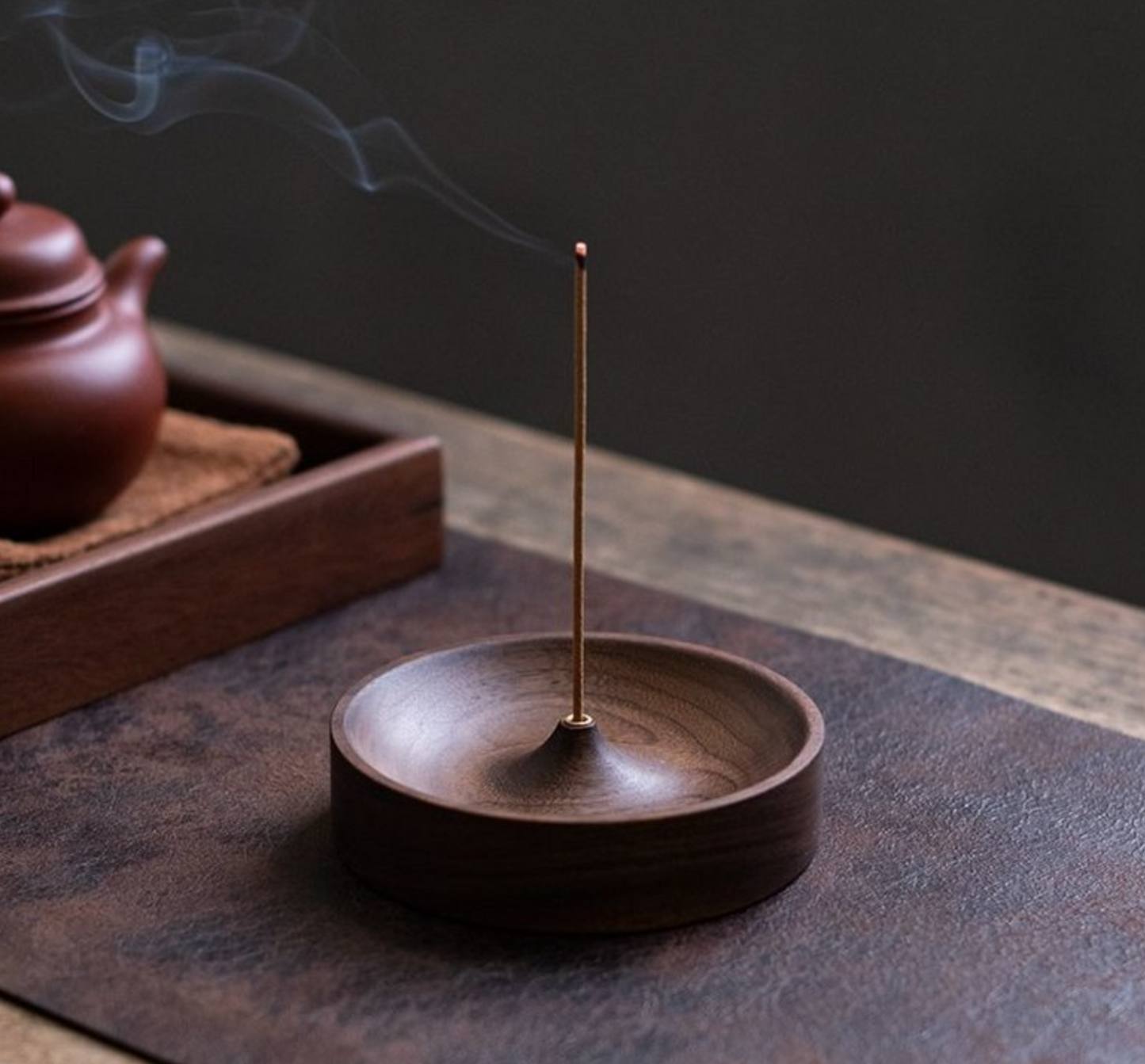 Minimalist Solid Walnut Incense Holder - 75mm Round Ash Catcher