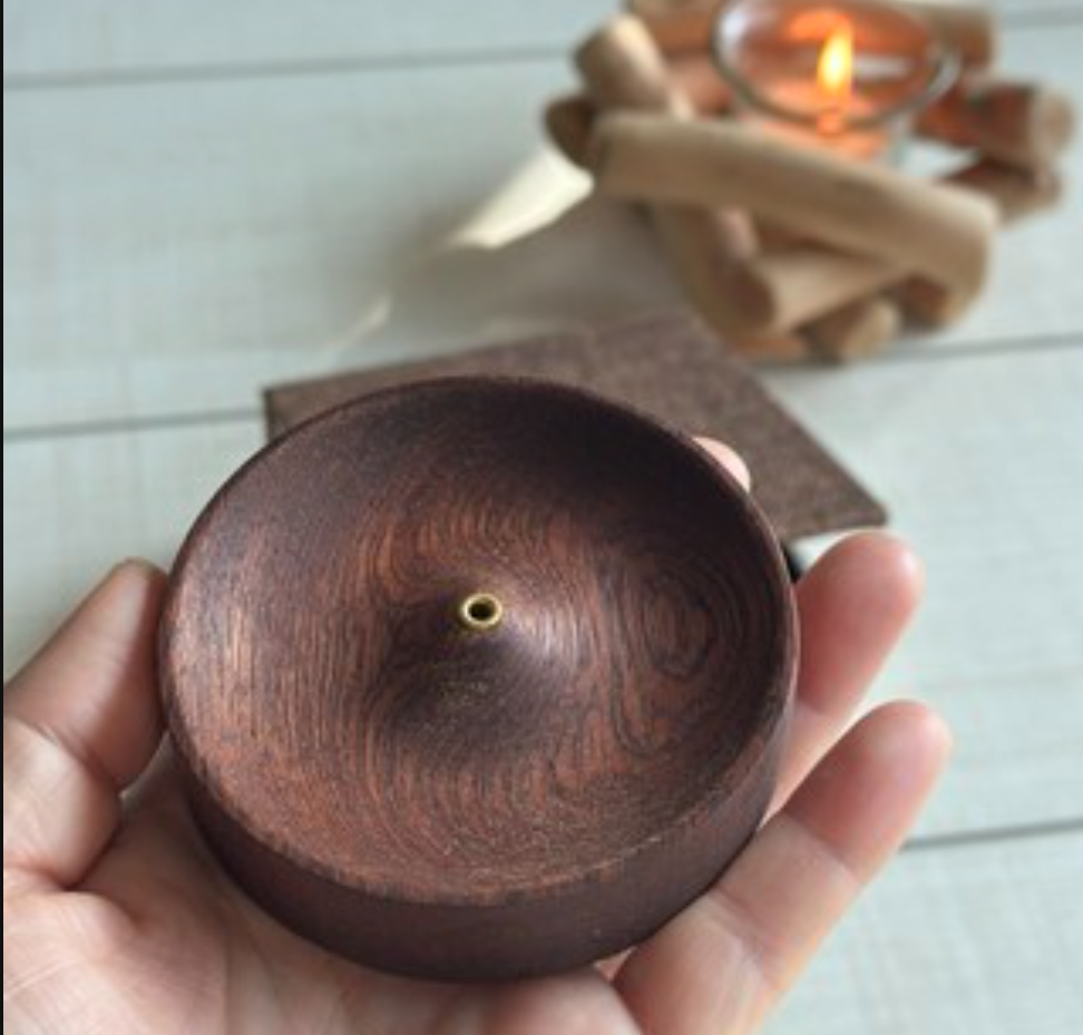 Minimalist Solid Walnut Incense Holder - 75mm Round Ash Catcher